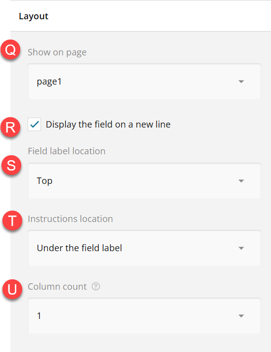 Admin view of layout section of settings panel