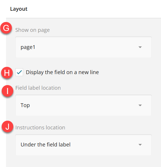 Admin view of layout section of settings panel