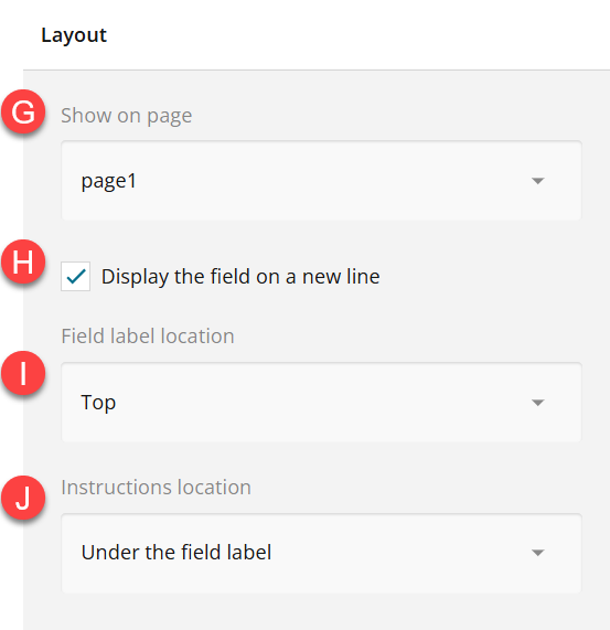 Admin view of layout section of settings panel