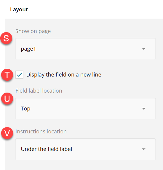 Admin view of layout section of settings panel