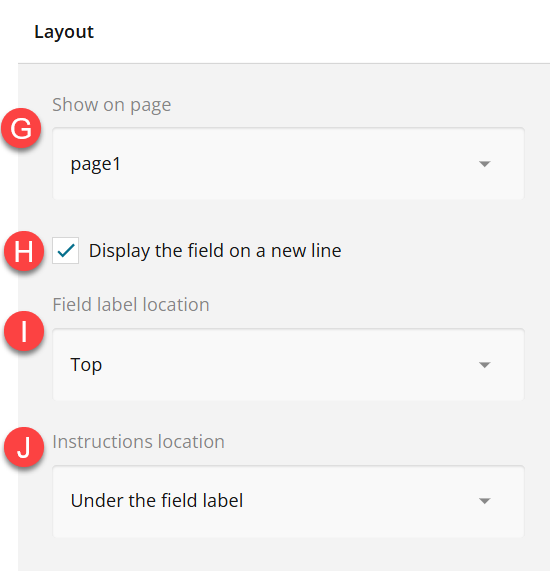 Admin view of layout section of settings panel