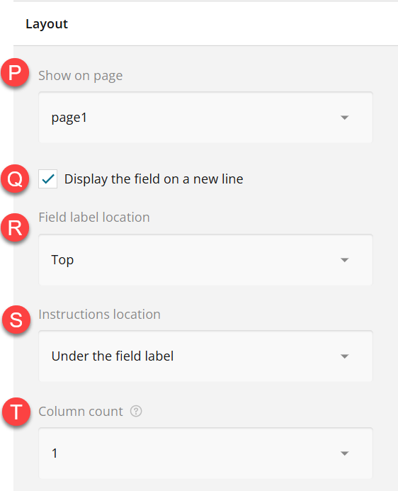 Admin view of layout section of settings panel
