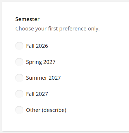 Applicant view of multiple choice question