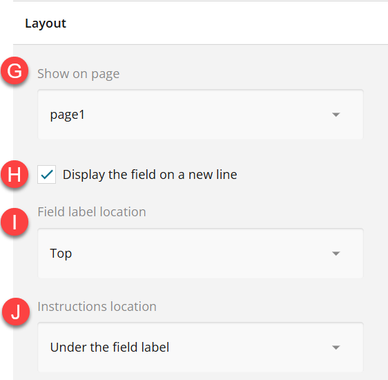 Admin view of layout section of settings panel