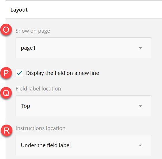 Admin view of layout section of settings panel