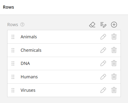Admin view of setting up rows