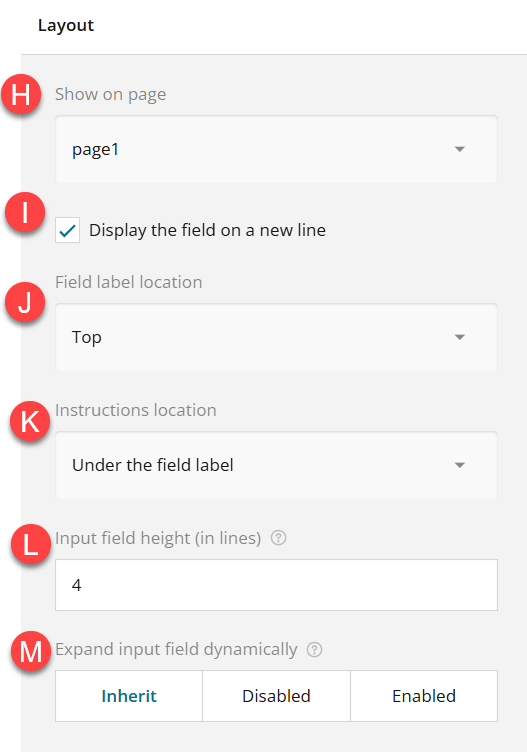 Admin view of layout section of settings panel