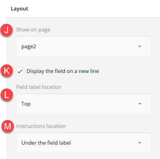 Admin view of layout section of settings panel
