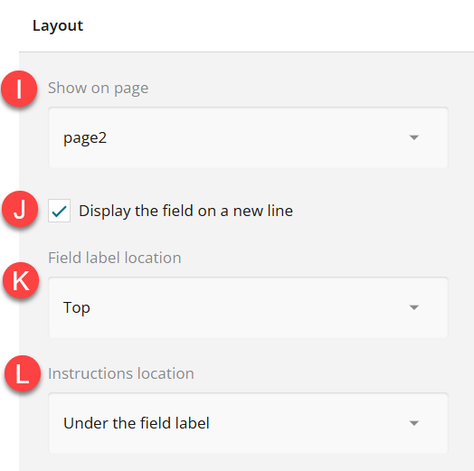 Admin view of layout section of settings panel