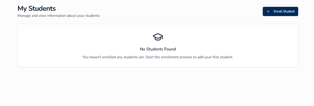 The My Students page before any enrollments have been started
