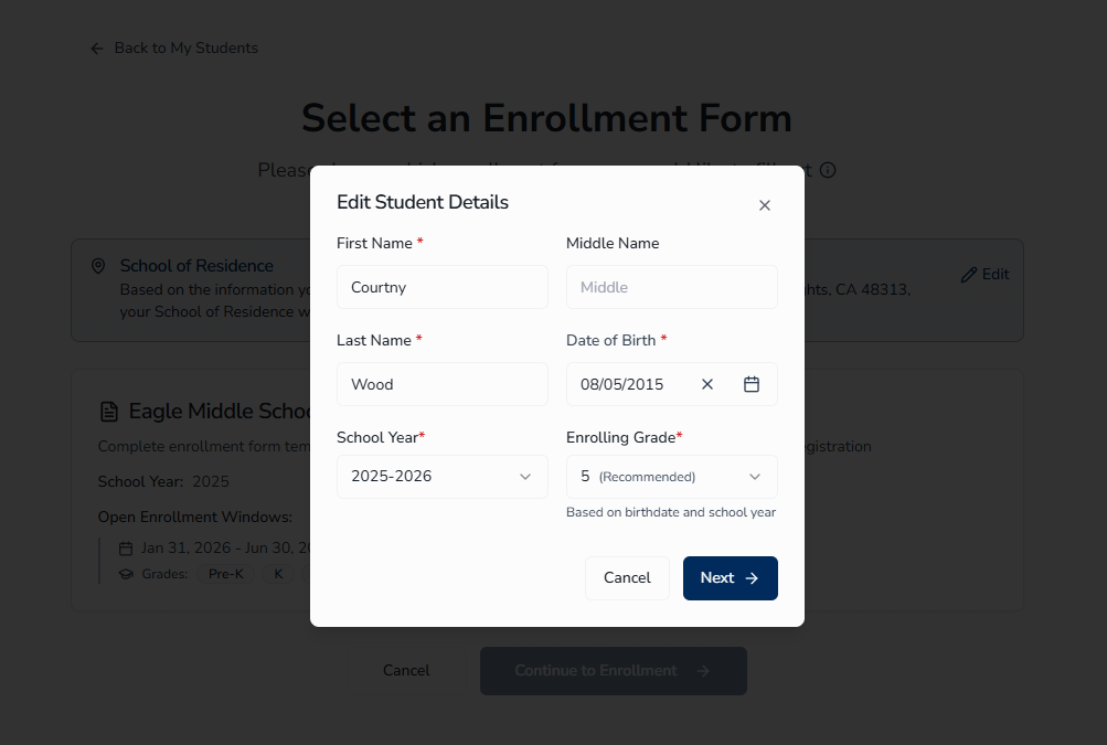 Edit Student Details Modal