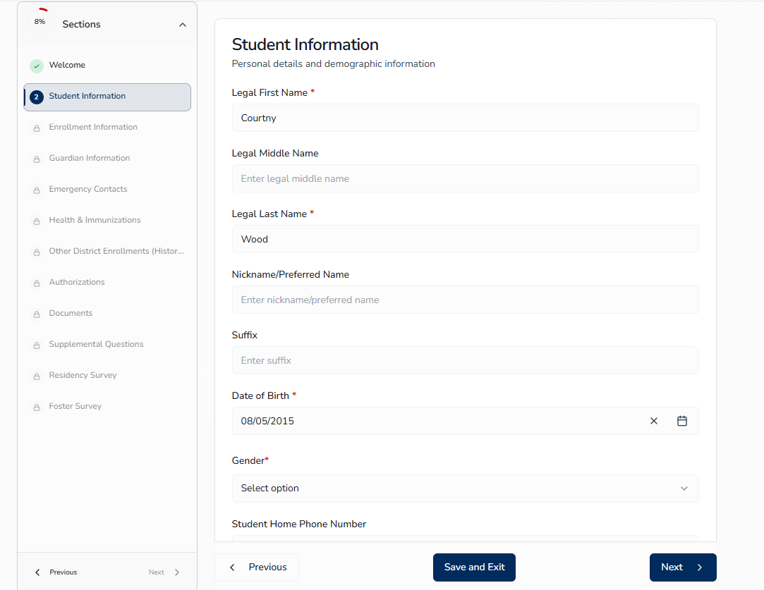 Student Information Modal