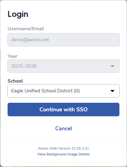 Redirected Aeries Login page using SSO