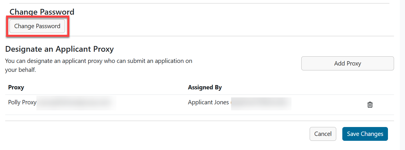 Change Password button highlighted