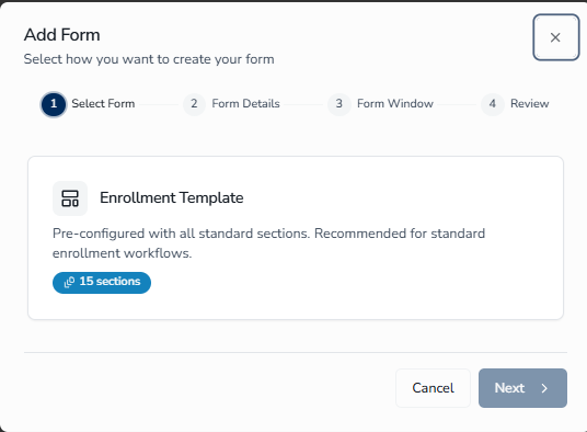 Add Form - Select Form modal