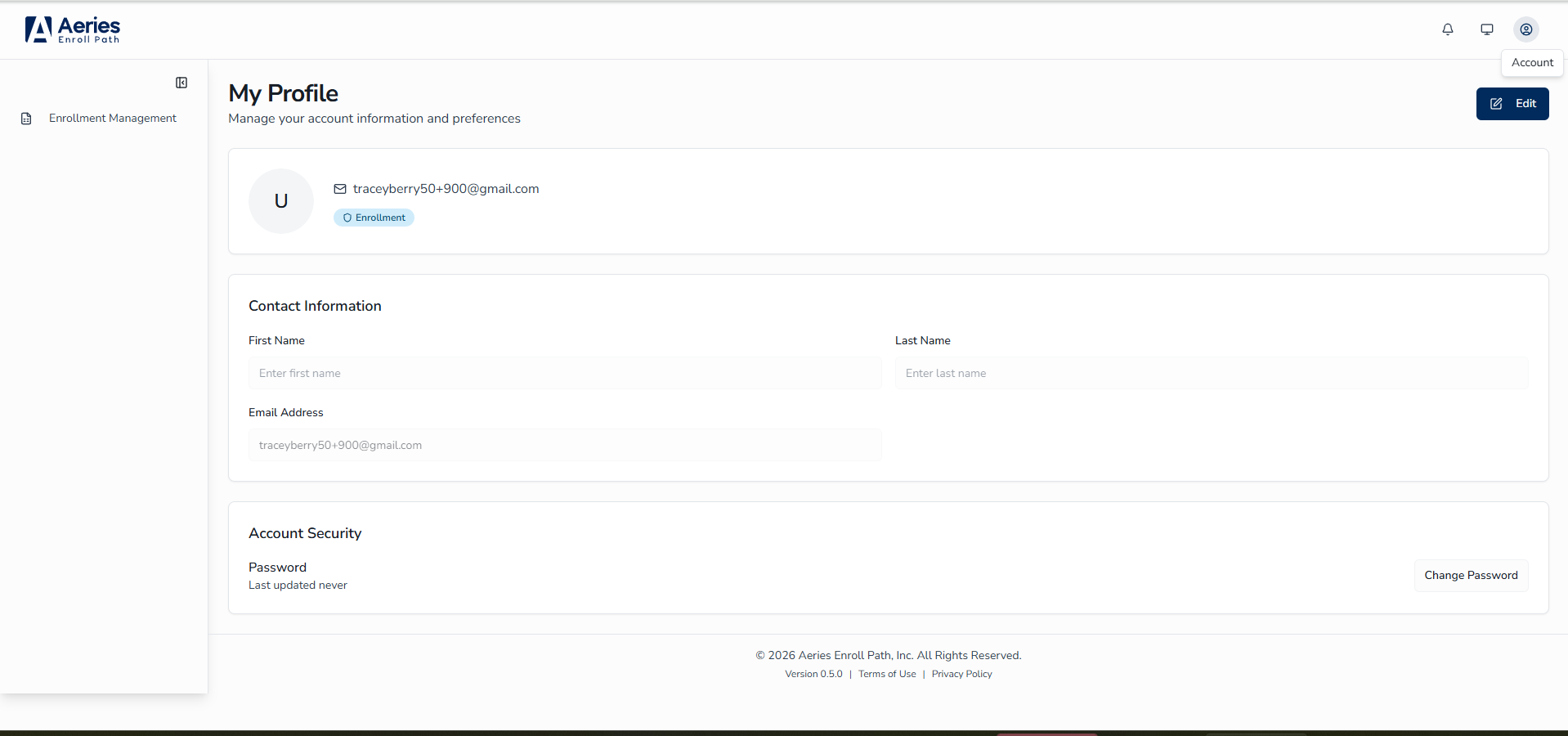 My Profile page
