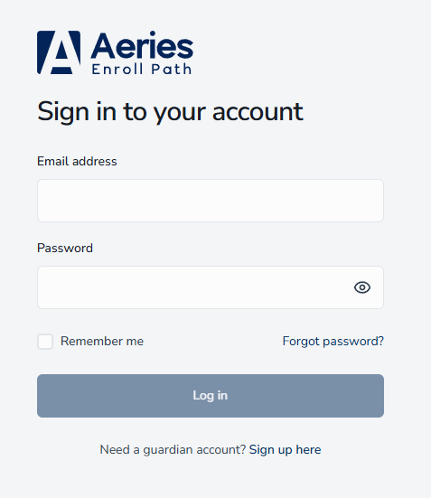 Guardian Portal login screen
