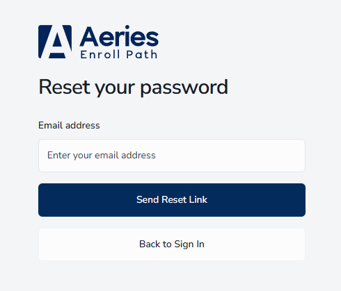 Password reset request screen