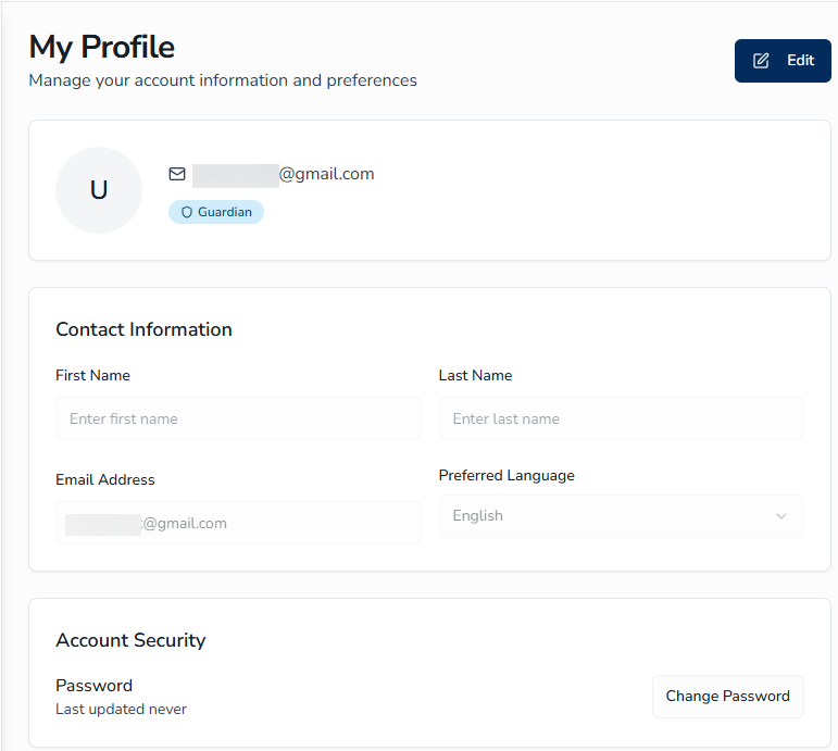 User menu with profile access