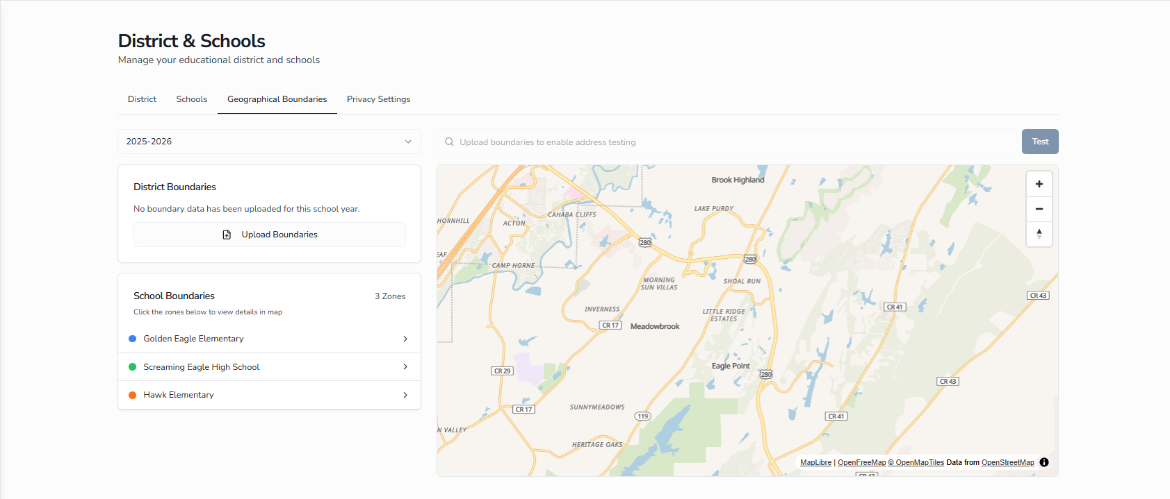 Geographical Boundaries tab default view
