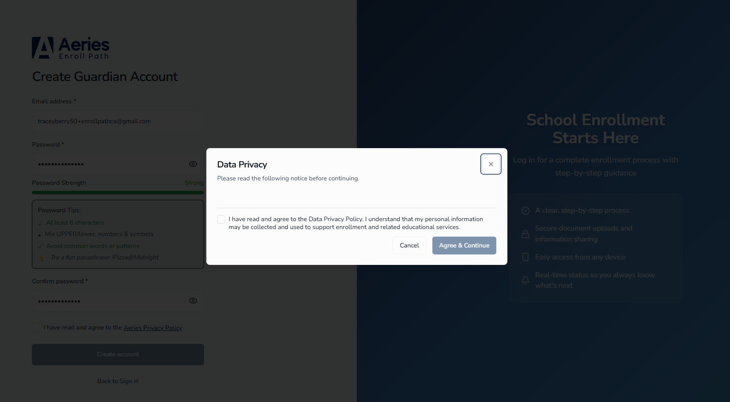 Preview of the guardian-facing consent notice