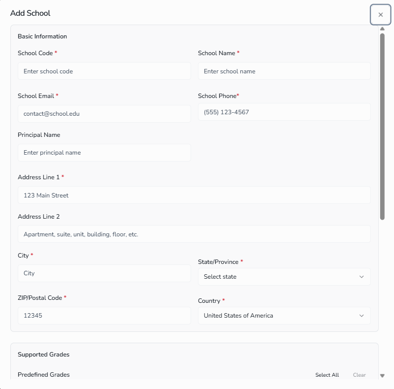 Add/Edit School form