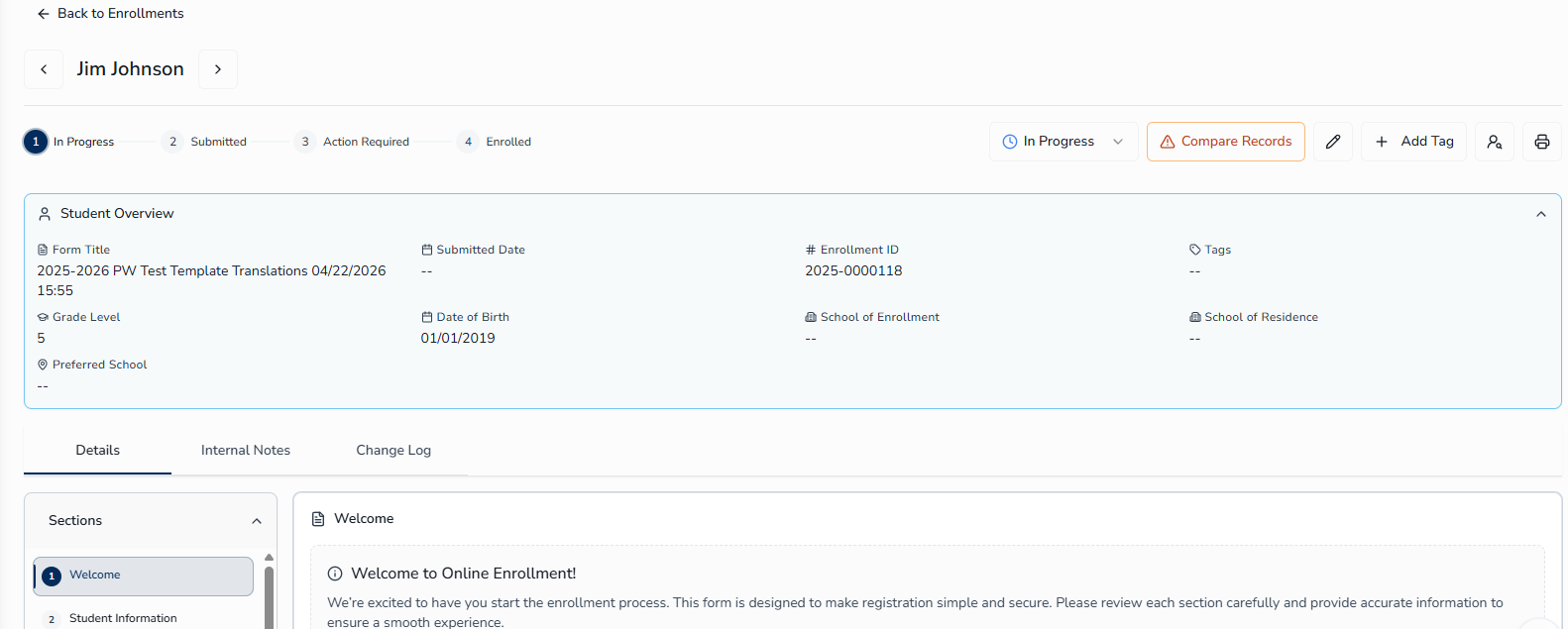 Enrollment Details modal