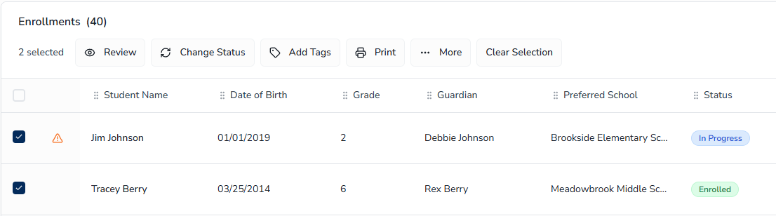Bulk Actions toolbar
