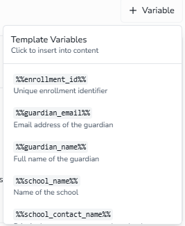 Variable selection list