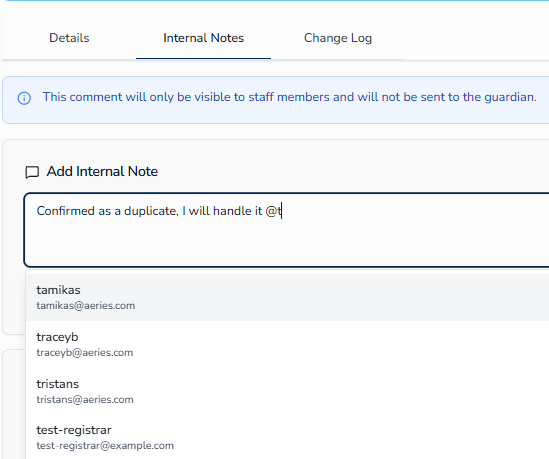 Internal note with @mention