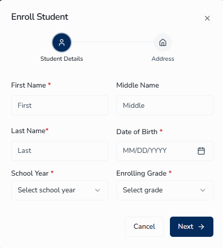 Enroll Student Dialog box