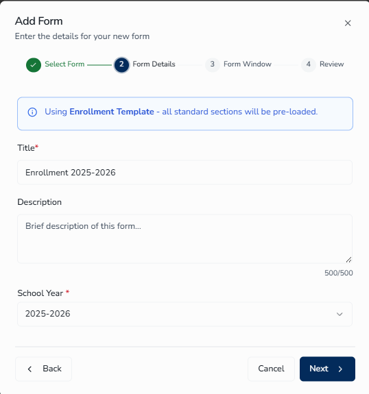 Add Form - Form Details modal