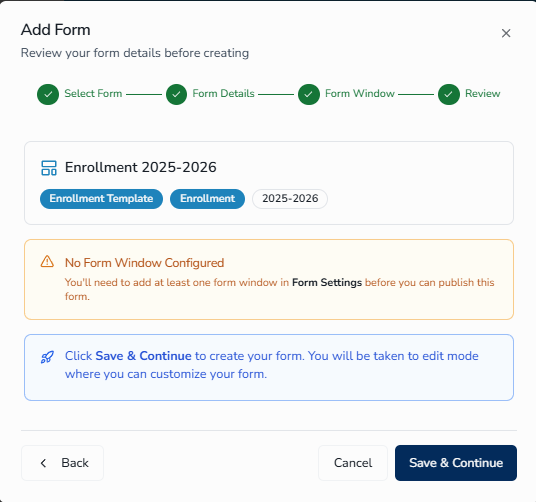 Add Form - Review modal