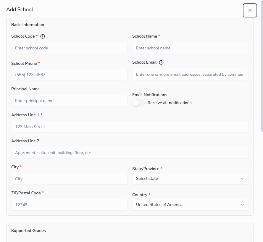 Add/Edit School form