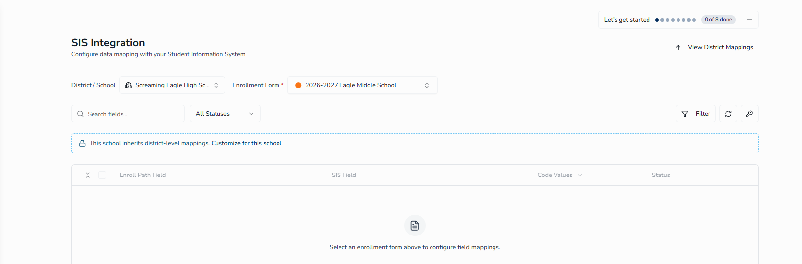 Inheritance banner — shown when a school uses district-level mappings