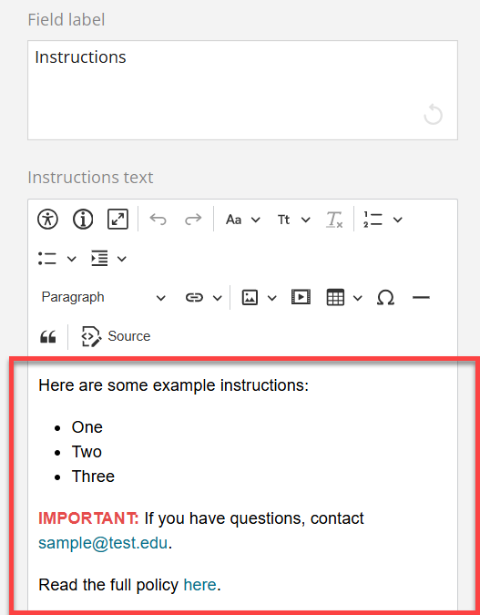 Admin view of expanded settings configuration panel