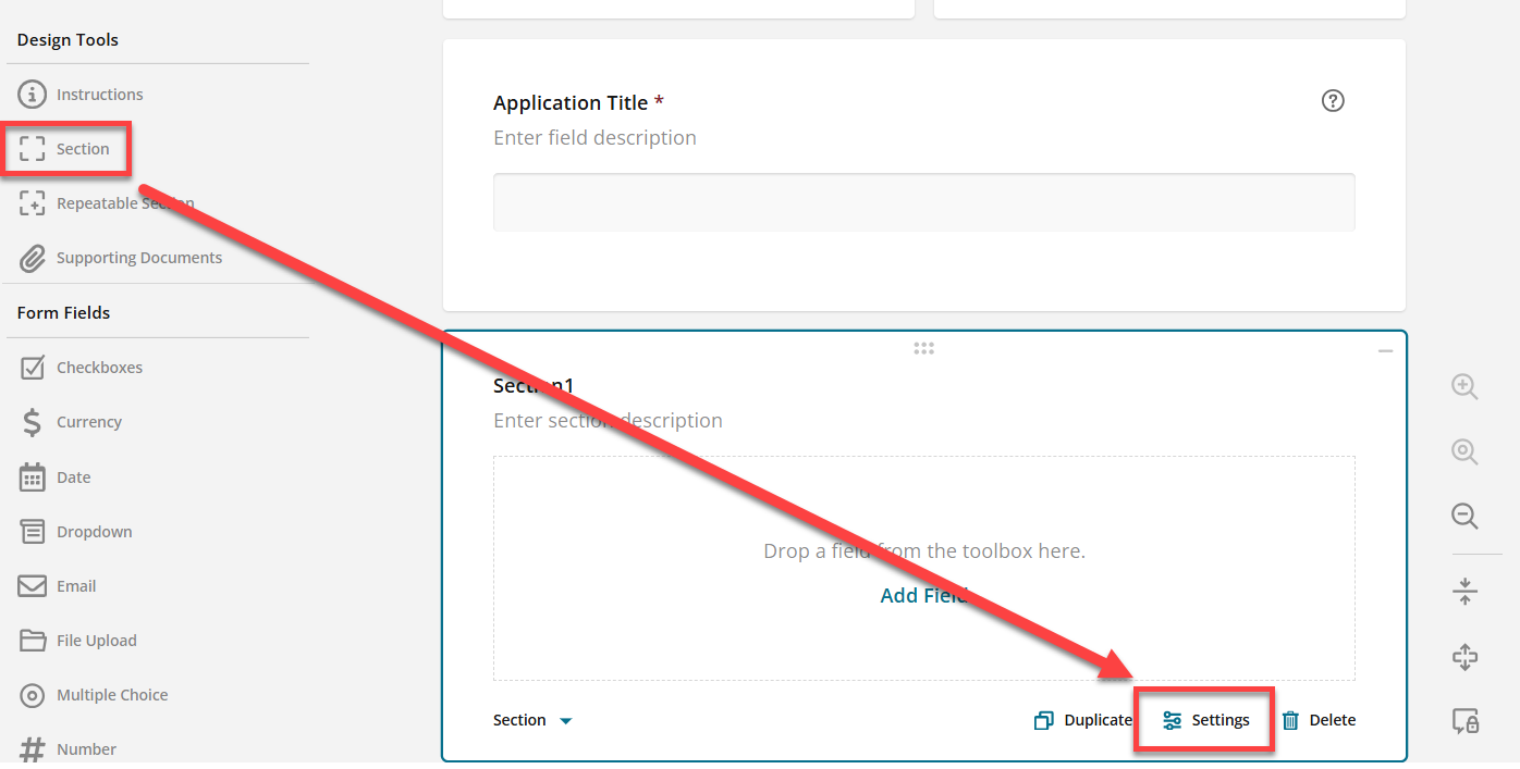 Administrator view of adding a section