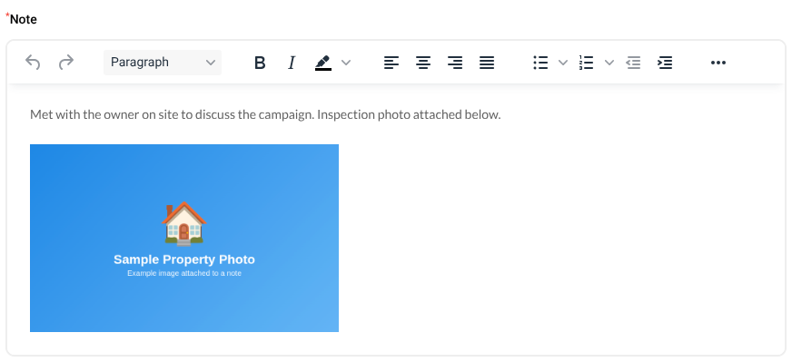 Image inserted in the Listing notes editor