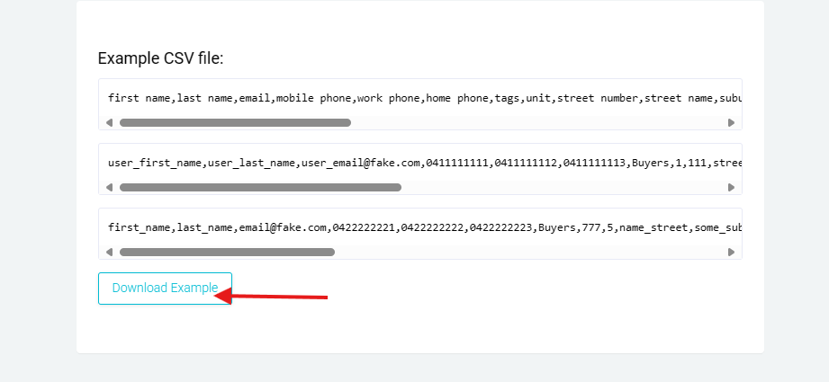 Example CSV file format