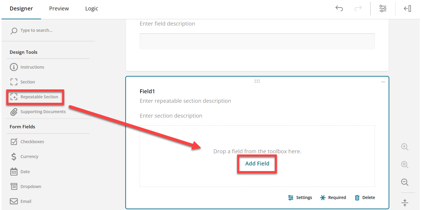 Administrator view of adding a section