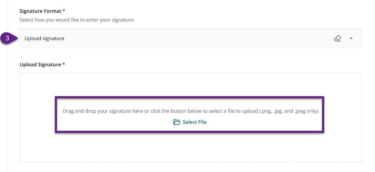 User view of uploading signature file