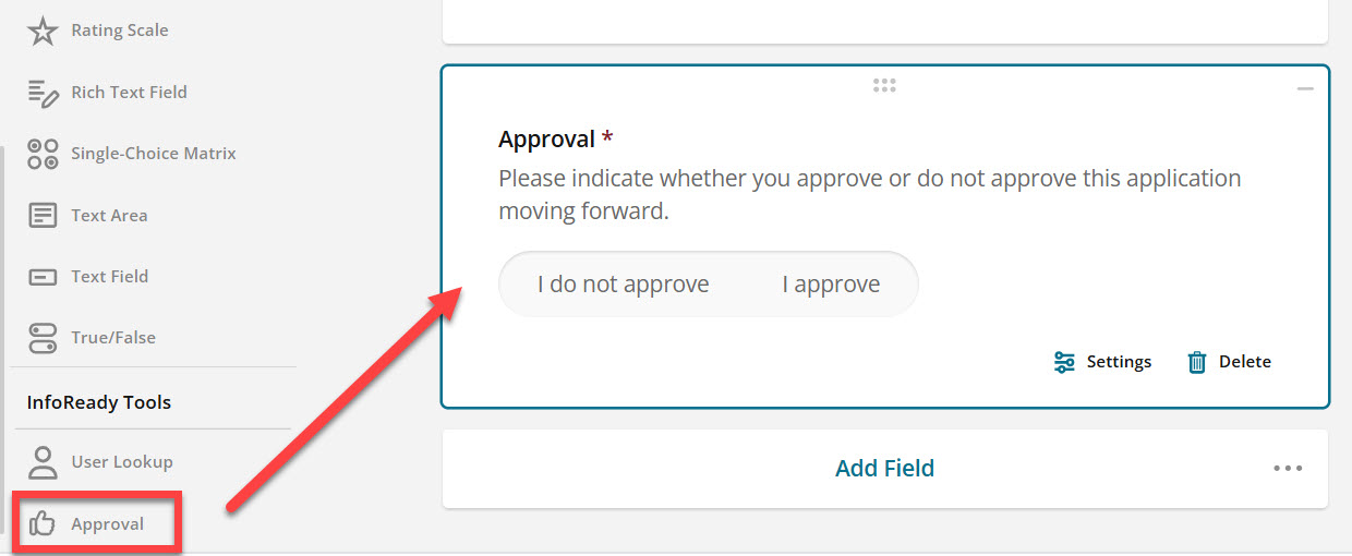 Admin view of Approval tool in InfoReady Tools section of the toolbar. It is outlined in red.