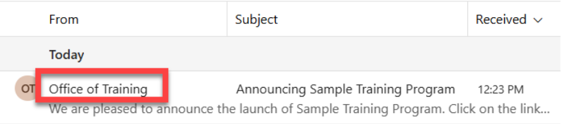 Shows the edited Display Name in email inbox