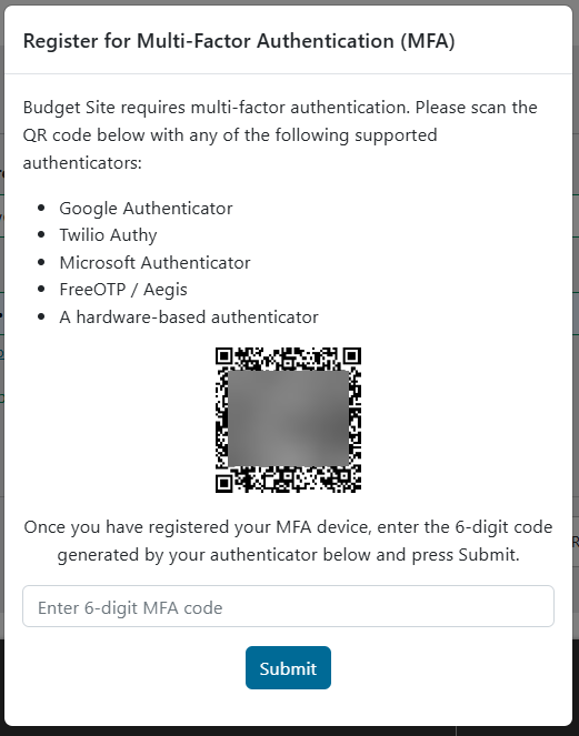 List of supported authenticators and example QR code