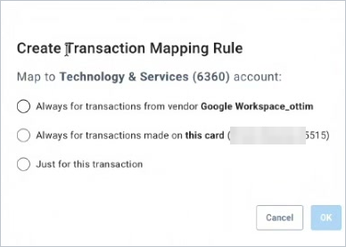 The Create Transaction Mapping Rule pop-up.