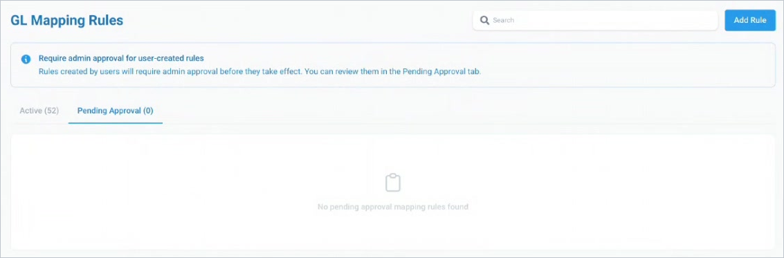 The Pending Approval tab when no rules are waiting.