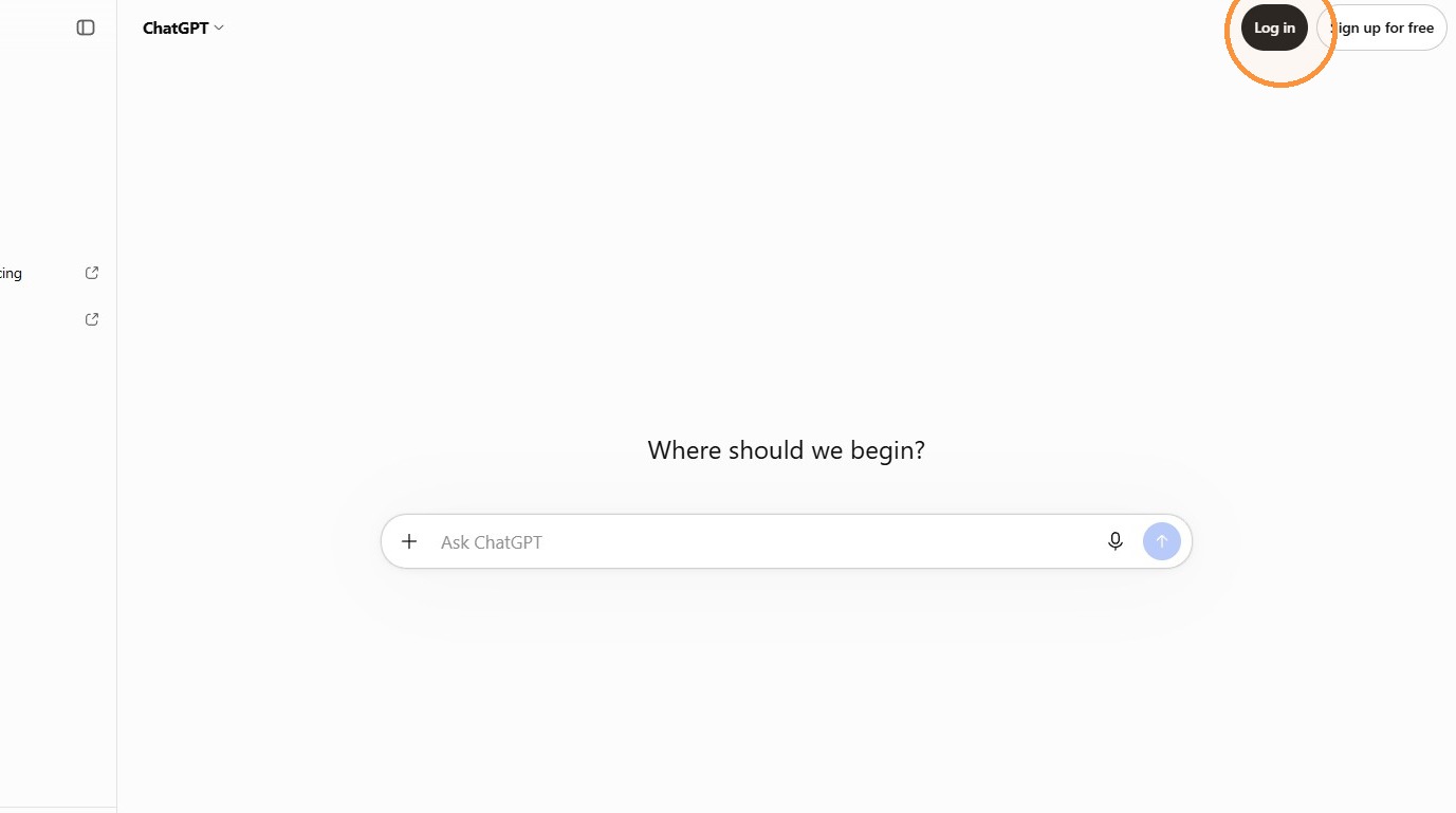 ChatGPT setup step 2: Log in button