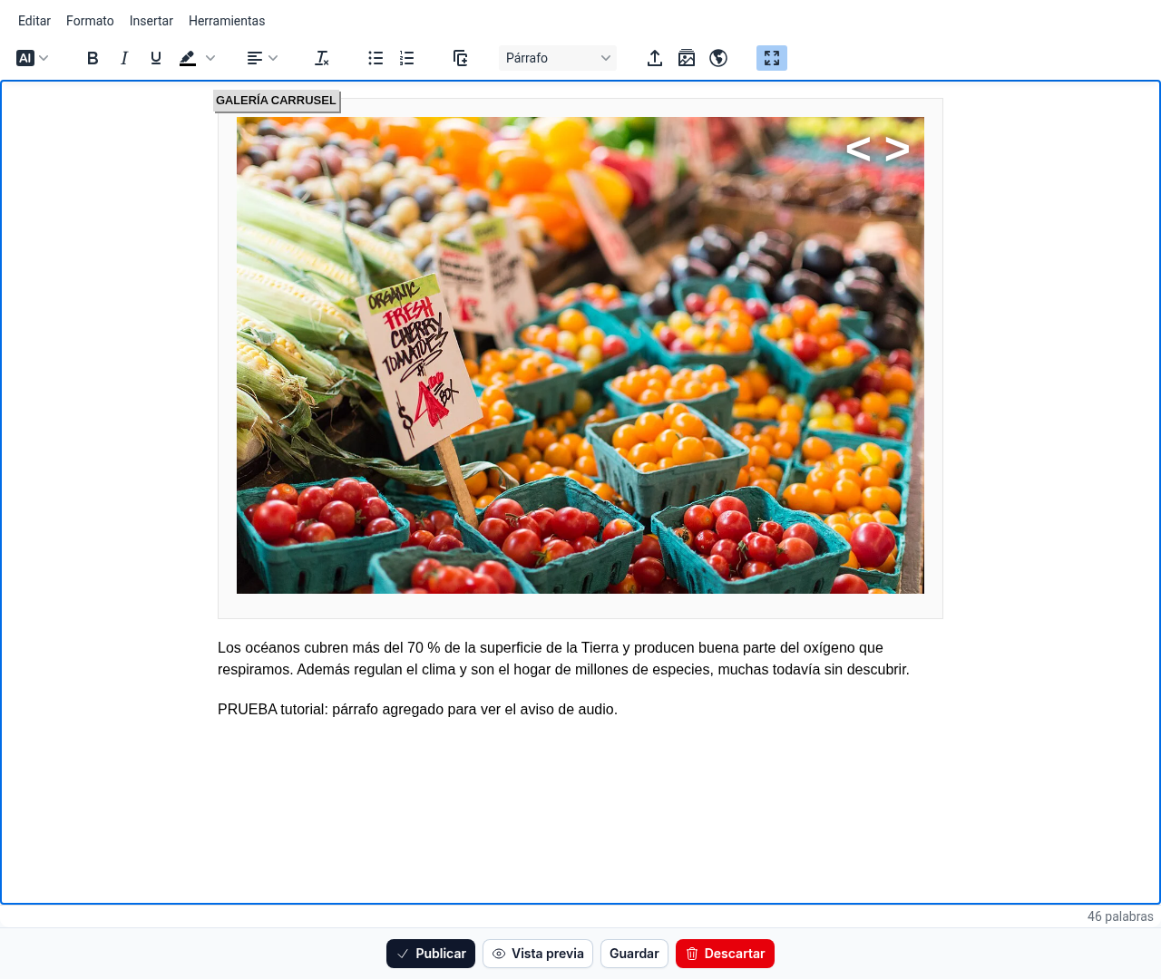 Editor del cuerpo en pantalla completa