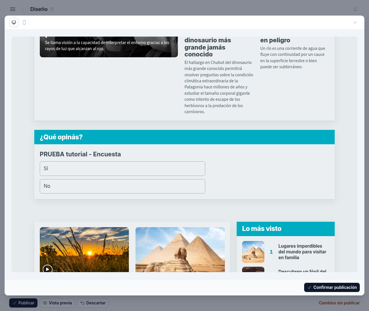 Vista previa de la portada con el bloque de encuesta