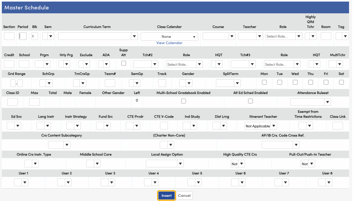 New section form with the Insert button
